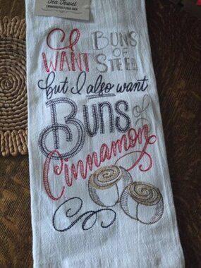 Buns of Steel Embroidered Flour Sack 100% Cotton Tea Towel (new)